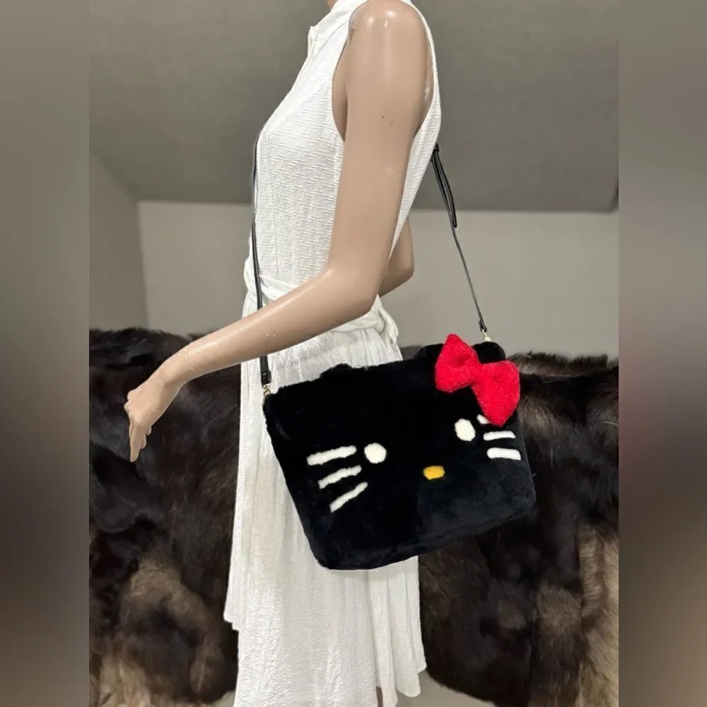 Colorblock Handmade Real Shearling Kitty Cat Large Tote/Shoulder Bag/Crossbody